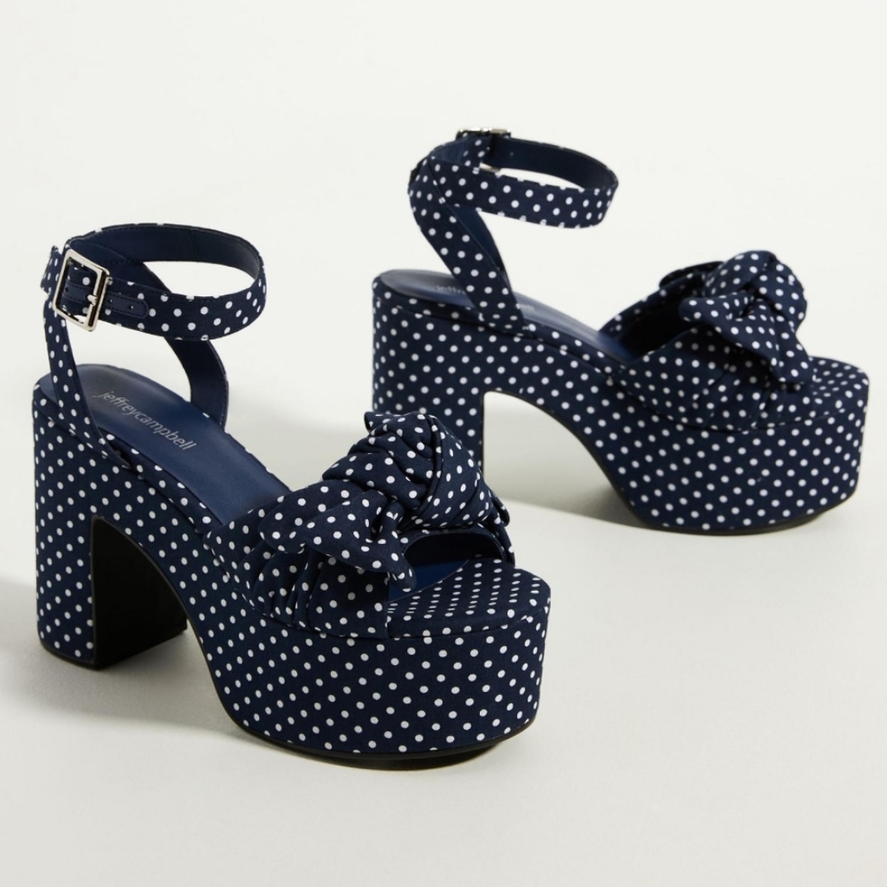 Polka Dot Navy Platform Sandals with Ankle Strap